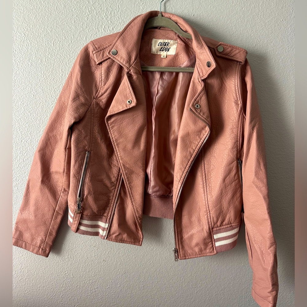 OuterEdge Pink Leather Jacket with Silver Buttons